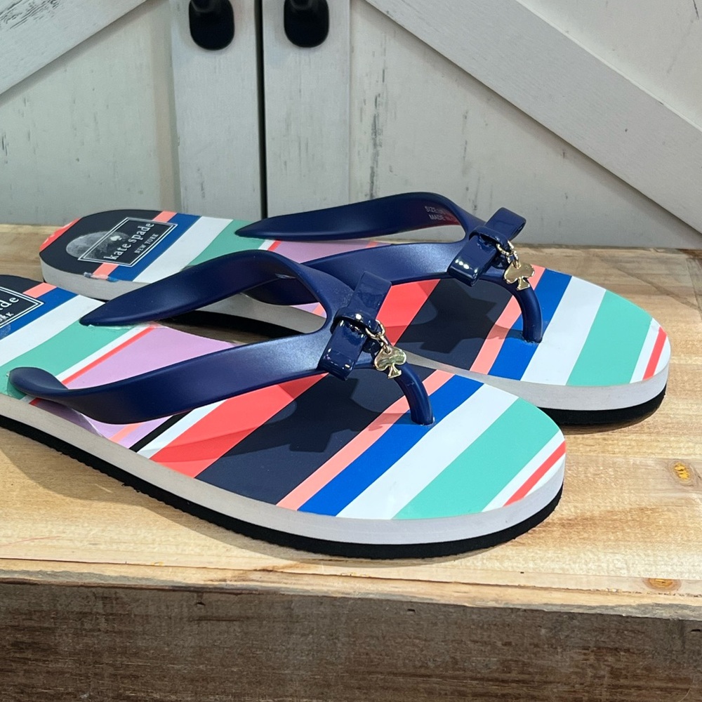 Kate Spade New York Fifi Bow Thong Flip-Flop Multi Color Striped Sandals NEW 7 - Picture 5 of 8